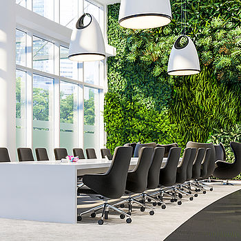 GREENCLEAN Seminarraum mit einer Fassade aus Pflanzen