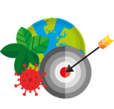 Klimaziele Erdkugel mit Zielscheibe und Coronavirus