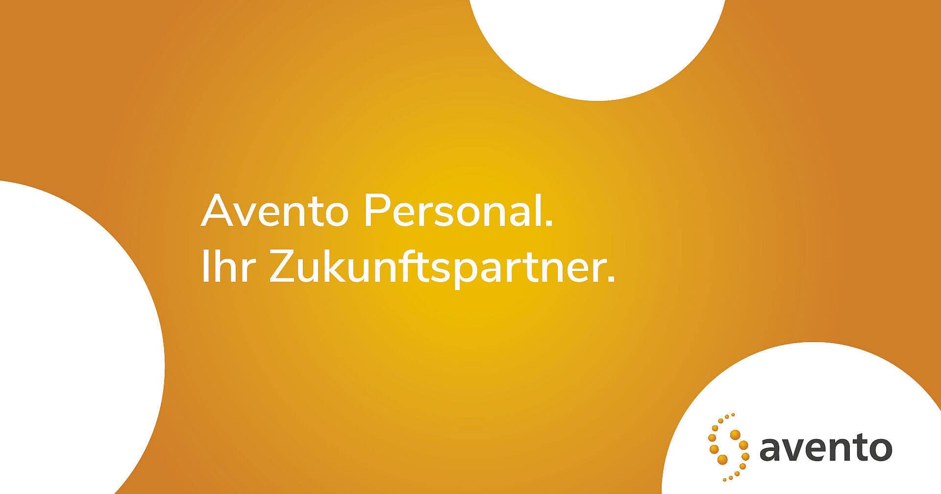 Grafik mit Avento Personal Logo und Slogan in orange und weiß.