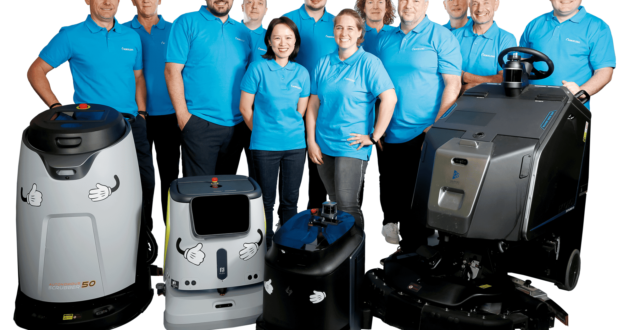 Team der Wackler Service Group mit innovativen Reinigungsrobotern.