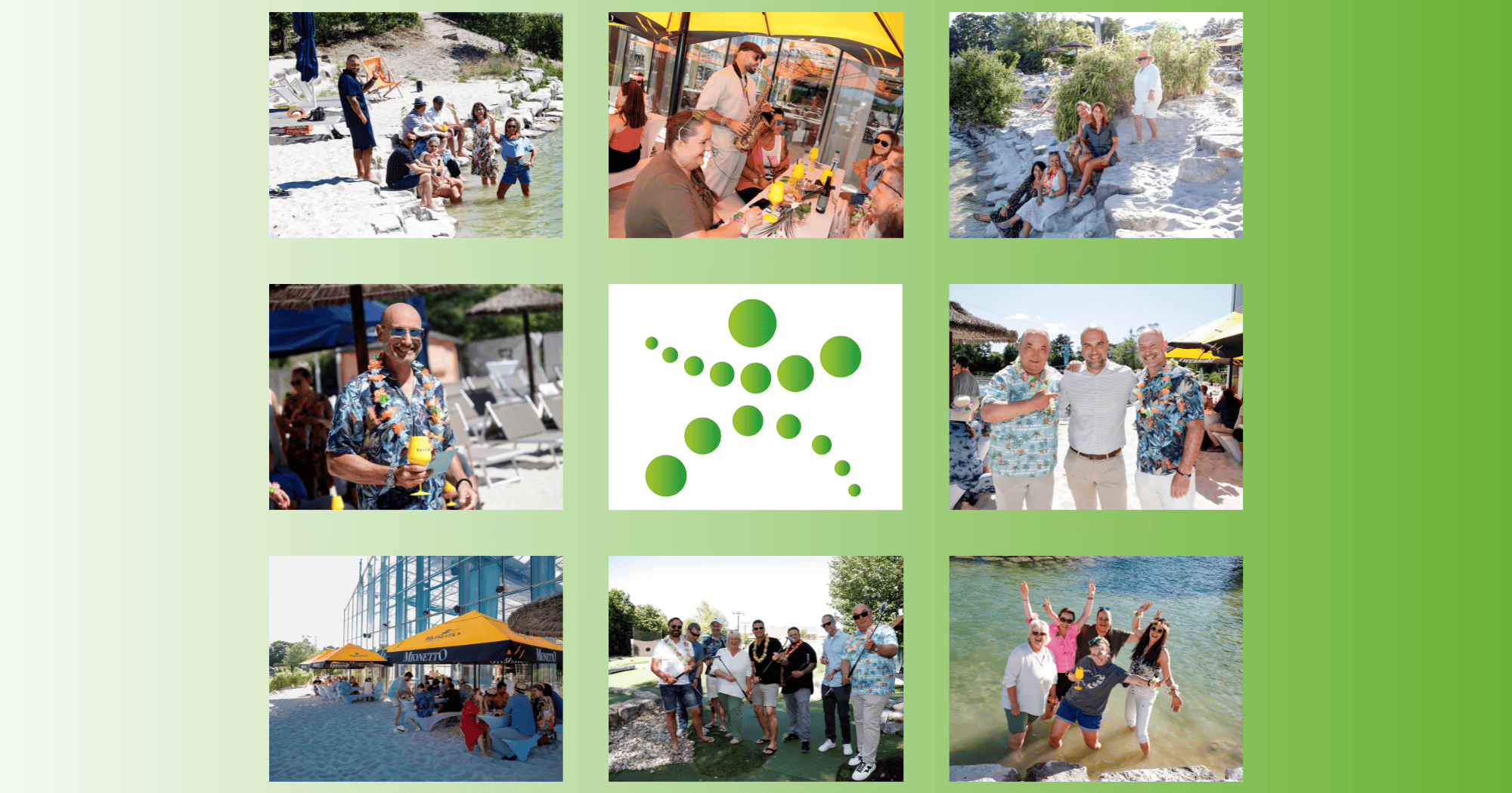 Mitarbeiter und Gäste beim Sommerfest am Wasser.