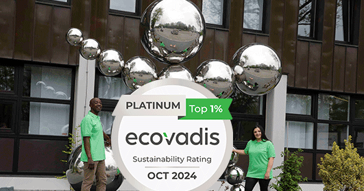 Mitarbeiter der Wackler Service Group vor EcoVadis Platin-Medaille.
